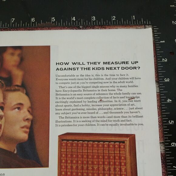 Encyclopaedia Britannica - "Measure Up to Kids Next Door" - Vtg 1961 PRINT AD - Picture 6 of 10